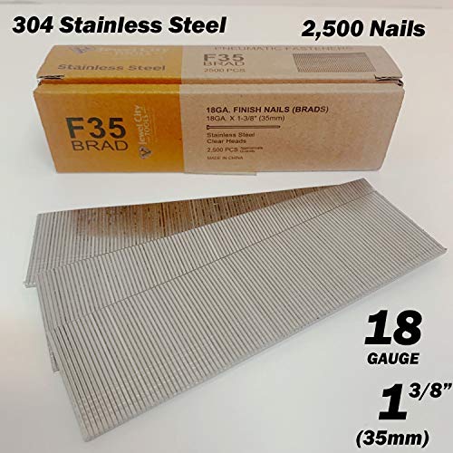 Jewel City Tools 2,500 Stainless Steel 18 Gauge 18Ga 1-3/8" 35Mm Brad Nails F35 18G 1 3/8 Inch Ss #TOP2