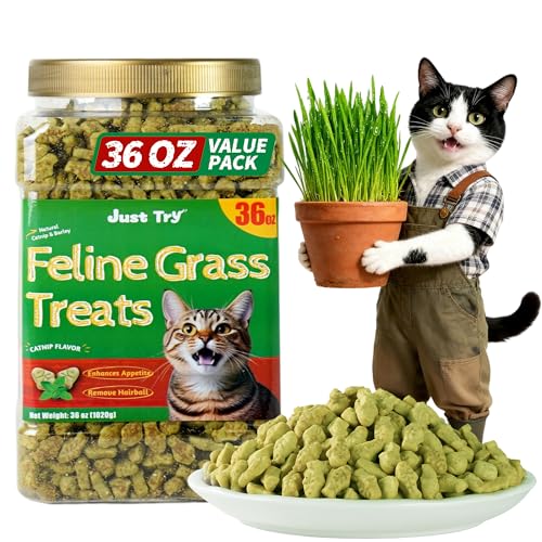 Just Try 36 OZ Cat Treats for Indoor Cats Hairball Control Natural Salmon Healthy Cat Grass Treats...