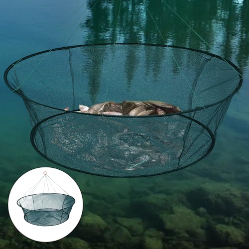 Cozlly Faltbares Fischernetz Handnetz,Köderfisch-Senke mit Fluchtschutz,Fischernetze mit Angelschnur,Wurf Handform Angelgussnetz,Handwurfkäfig zum Fangen von Fischen Garnelen Krabben