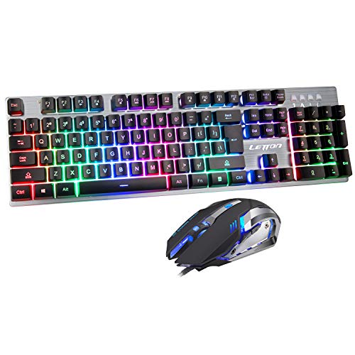 SADES Gaming Keyboard and Mouse Combo,Wired LED Rainbow Backlit Gaming Keyboard,104 Keys USB Ergonomic Gaming Keyboard,Gaming Mouse with 4 Adjustable DPI for Gaming for PC/Laptop/Windows