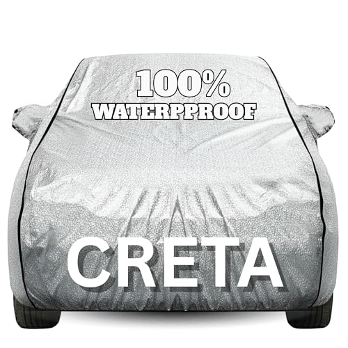 Image of Waterproof Car Body Cover - 100% Water Proof Custom Fit New Car Covers, Outdoor Full Protecting Cover for Creta (All Models) with Free Storage Bag - UV, Rain & Dust, All Weather Protection