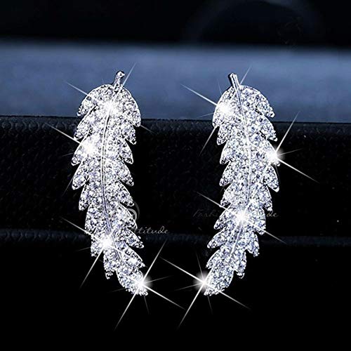 Pendientes trepadores de hojas y diamantes de imitación finos 1