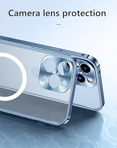 Miniatura 6 de Funda magnética para iPhone 14 Pro compatible con MagSafe Metal aleación de aluminio parachoques mate translúcido cubierta trasera con protector de
