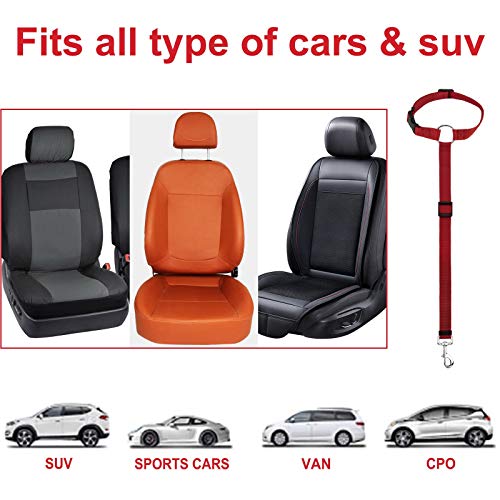 HONZUEN Universal Hundegurt fürs Auto Kopfstütze, 2 Verstellbar Multifunktions Sicherheitsgurt Hund Anschnallgurt Auto Hundesicherheitsgurt mit Karabiner für Alle Hunderassen Katzen& Autotypen (Rot)