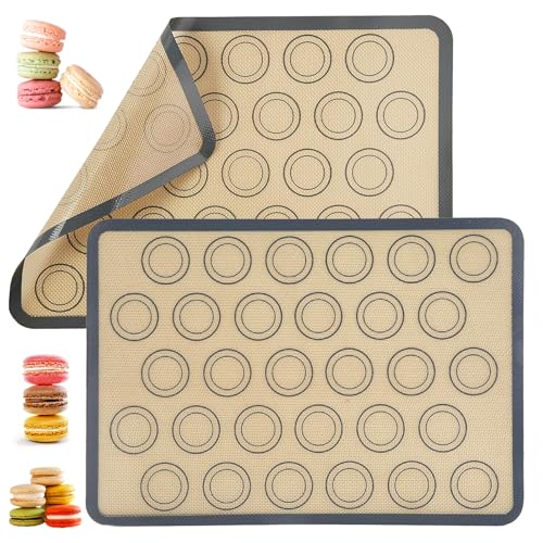 2 Stück Backmatte Macarons Silikon, Backmatte aus Silikon für Macaron Keks, Backmatte Backset Antihafte Wiederverwendbar, Rutschfeste Backunterlage für Macarons, Brote, Pizzen, Fondant, Gebäck, Grau