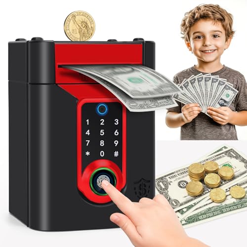 Fingerprint Piggy Bank for Kids, Touchscreen Money Bank Toys for 4 5 6 7 8 9 10 11 12 13 Year Old Boys Gift Ideas, Electronic Money Saving Box for Girls