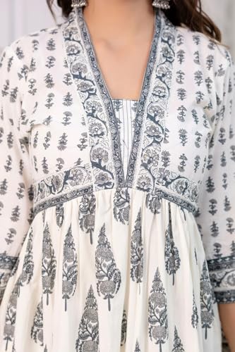 Leriya Fashion Womens Grey Floral Printed Anarkali Kurta Set With Pant & Dupatta