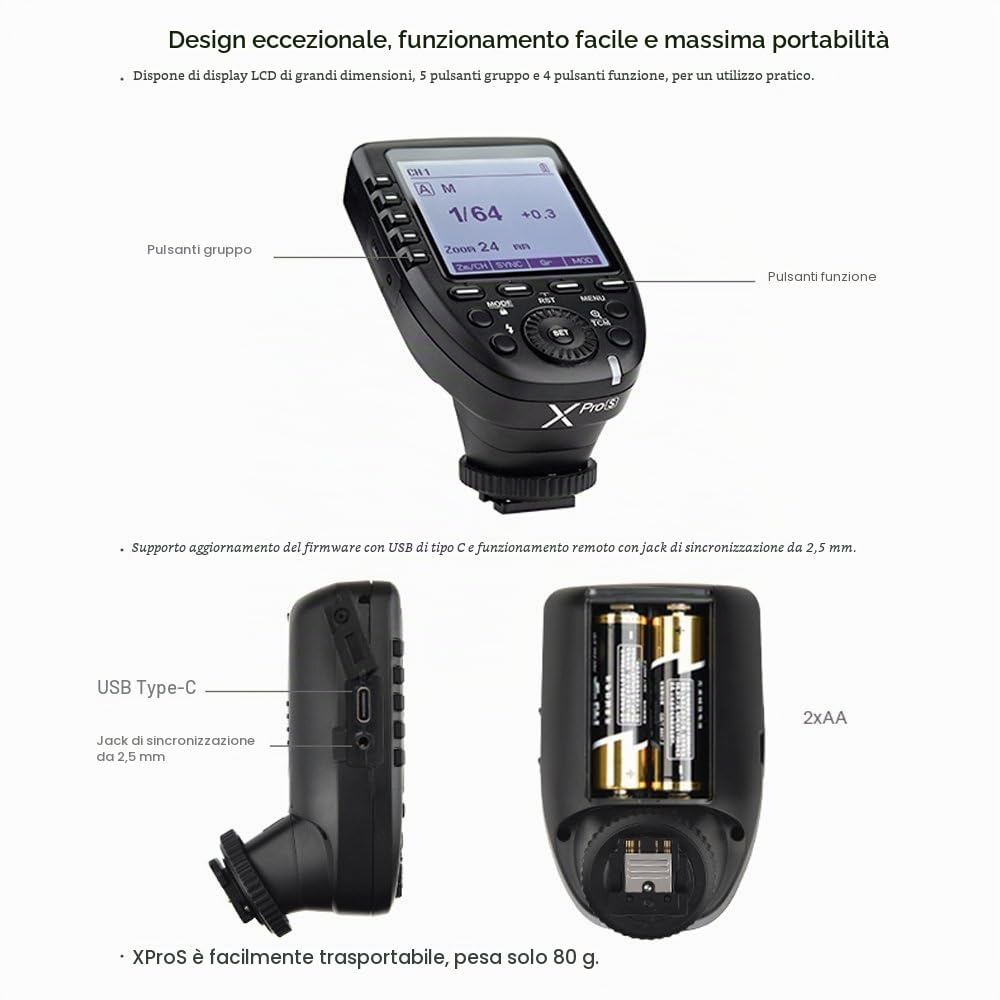 Godox XPro-S 2.4G Wireless TTL ad alta Velocità di Sincronizzazione 1/8000s Flash Trigger Trasmettitore X Sistema ad alta Velocità Trigger per Fotocamere Sony