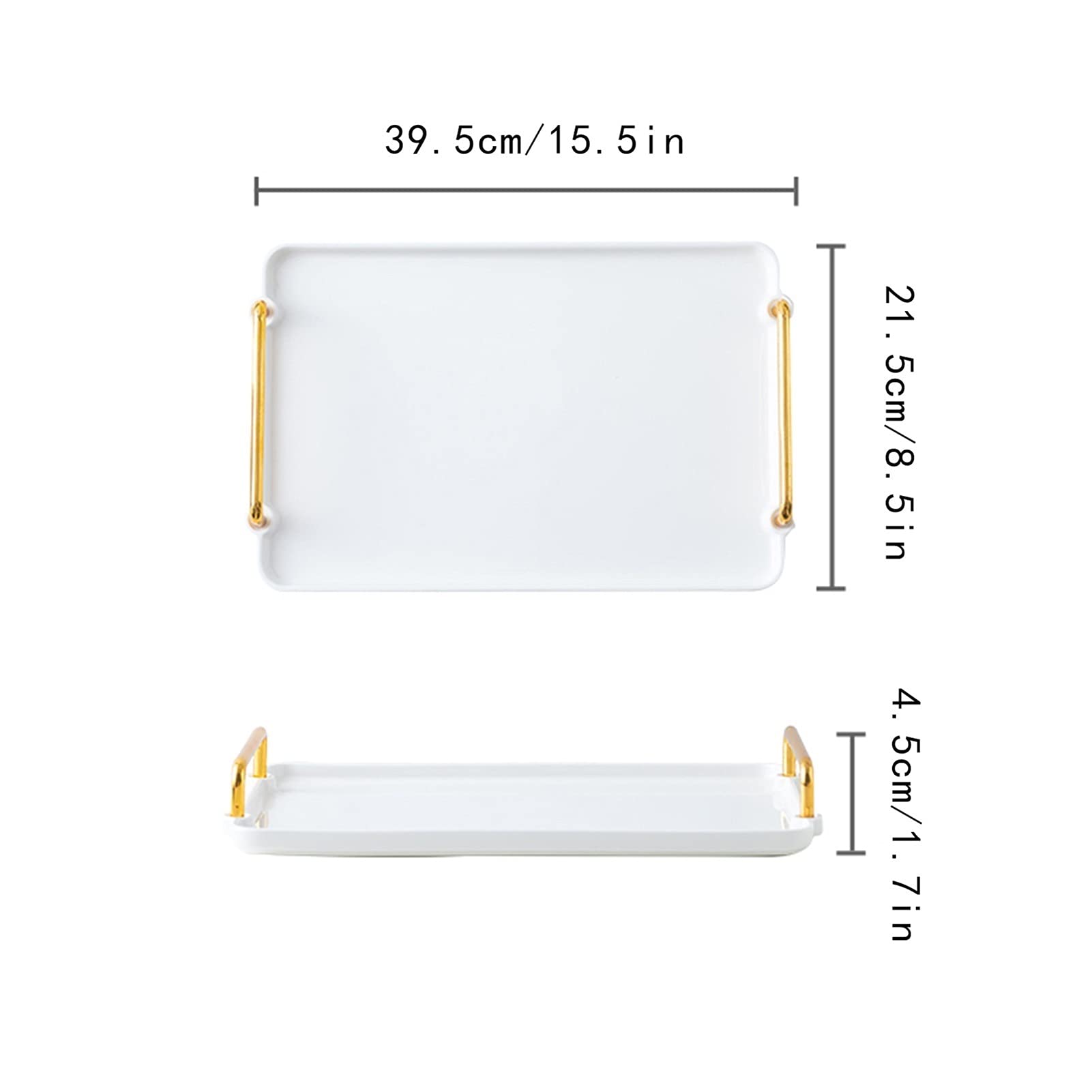 Bandeja Bandeja de Servicio y Bandeja, cerámica Rectangular con Bandeja de bocadillos de Mango, Bandeja de Desayuno, decoración de Granja con Estilo Sirviendo Platos Bandejas para Servir Comida(A,L)