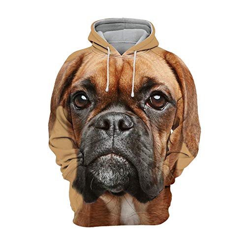 Iceiceice Unisex Hoodie HD 3D Printing Pullover Lightweight Sweatshirt Pocket Long Sleeve Fun Fashion Sports Party Activities Coat Animal Dogs German Boxer (XS,)