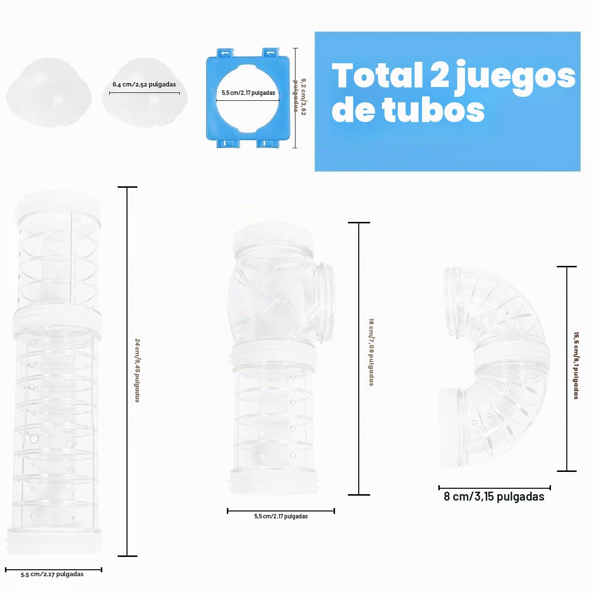2 kits de tubos para hámster, túnel de hámster, aventura, tubo externo, conexión transparente, juguete para jaula, accesorio para hámsters, ratones, animales pequeños, deportes, espacio de expansión