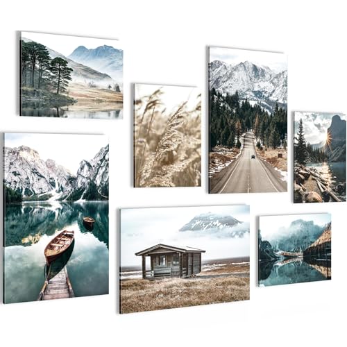 Novart PRÊT À ÊTRE ACCROCHÉ - Tableaux Decoration Set Lac Montagnes Paysage Nature - Salon Chambre XXL Collage - N007372a