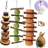 3 PCS Bunny Chew Toys, Natural Organic Apple Wood Sticks with Timothy Balls Grass Cakes and Carrot A