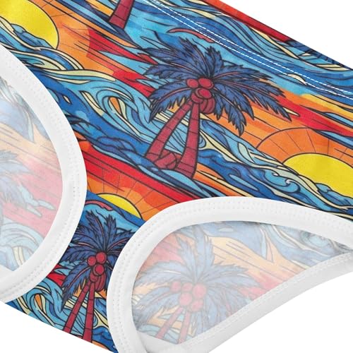 Stylized Colorful Palm Trees Panties Little Girl Toddler Underwear Floral Cotton Personalized Kids Undies Briefs 2t4
