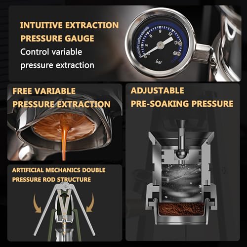 Macchina per caffè Espresso Manuale - Macchina per caffè Portatile a Leva Diretta con pressa Manuale, Pressione di Estrazione Regolabile da 0 a 12 Bar per Uso Domestico ed Esterno
