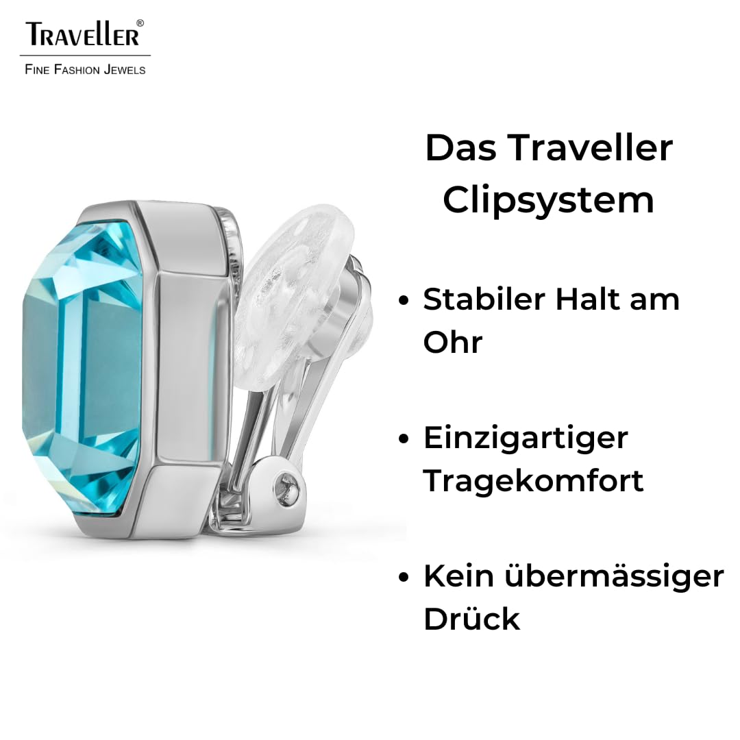 Traveller Ohrclip - Damen - Silberfarben - Kristall - Hellblau/Aqua Bohemica - 12x10 mm - Platiniert - 14x12mm - 157789