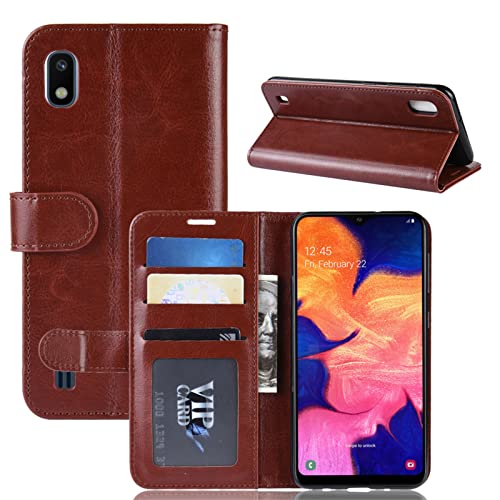 Flip Case for Samsung A10 Wallet PU Leather Magnetic Protective Cellphone Case for Samsung Galaxy A10 A105 A105M Folio Book Cover with Stand (Brown)