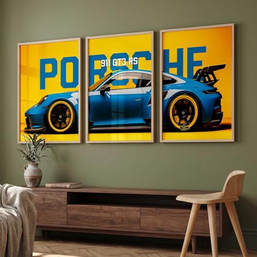 Image of walllane Big Porsche Cars Framed Posters Gift Items for Boys Room Wall Decoration Bedroom Living Room Office Studio Decor | Car Poster Frame for Wall Decor Set Of 3 Size (13x17 inch), Framed