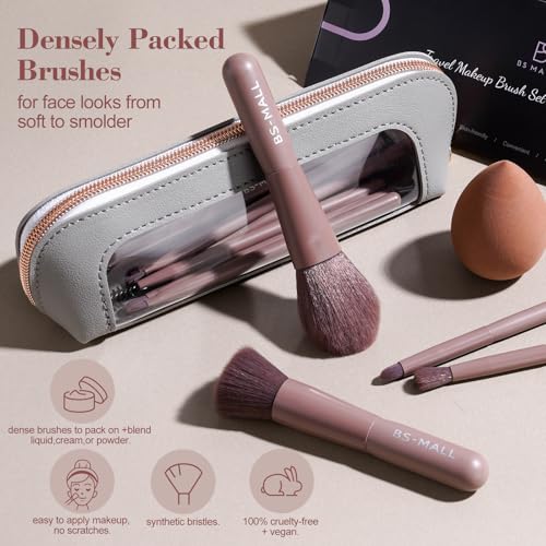 Image of BS-MALL 14 Pcs Makeup Brushes Set with 1 Pcs Makeup Sponge - Essential Foundation Powder Concealers, Eye Shadows, Blush Makeup Brushes with Travel Makeup Case (Brown)