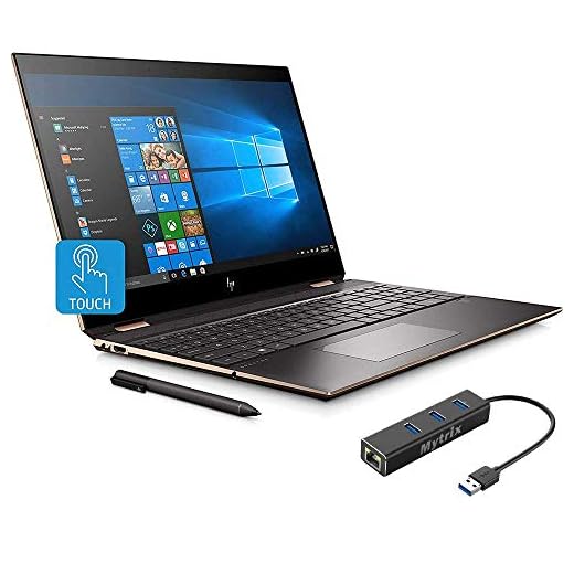 HP Spectre x360 2-in-1 Touchscreen Laptop, 4K UHD 15.6", Core i7-10510U, GeForce MX330 2GB Graphics, 16GB RAM, Backlit, Thunderbolt 3, 1TB NVMe PCIe SSD, Mytrix Ethernet Hub, Win 10 (Renewed)