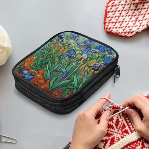 Image of Crochet Hook Case Irises Crochet Hook Holder Portable Crochet Hook Storage Bag with Web Pockets Suitable for Crochet Needles /Knitting Accessories