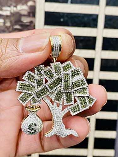 10K Yellow Gold Dollar Money Bag Tree pendant 1.82 ct Diamond Pendant for Men and Women | 2 x 1.2 inch real genuine diamonds charm Pendant (I2-I3 Clarity; G-H Color) | Jewelry Gift Box4