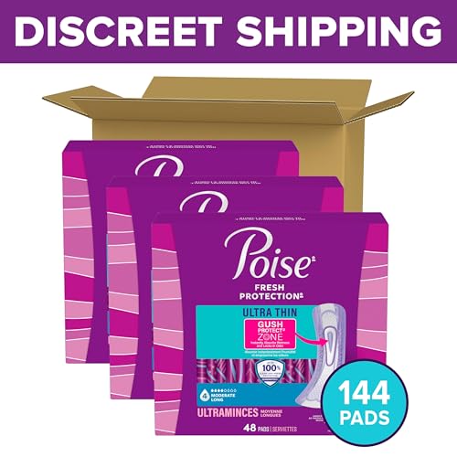 Image of Poise Ultra Thin Incontinence Pads for Women, 4 Drop, Long, 144 ct