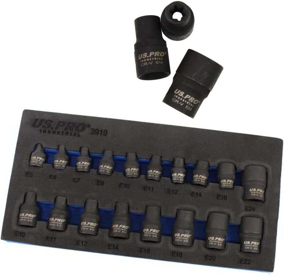 17pc E TORX Impact Socket Set US PRO Tools E5 - E24 3/8 + 1/2 Dr Female - Foto 4