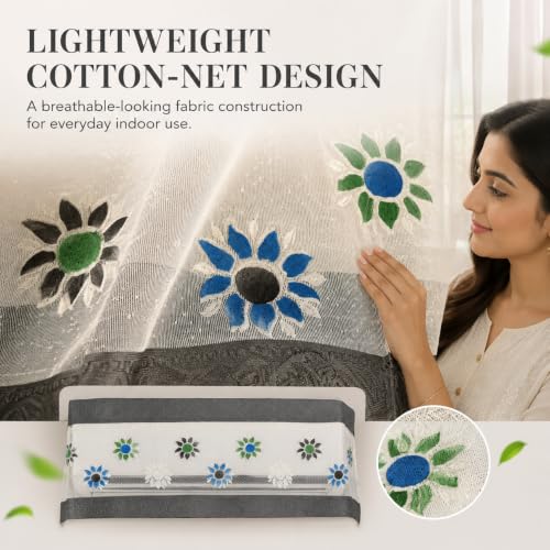 Image of Cotton Net Split AC Cover Indoor Unit for 1.5 Ton Capacity AC, Premium Work Indoor AC Dust Protection Cover Designer Summer Ac Cover for 1.5 Ton Ac (Grey Flower)