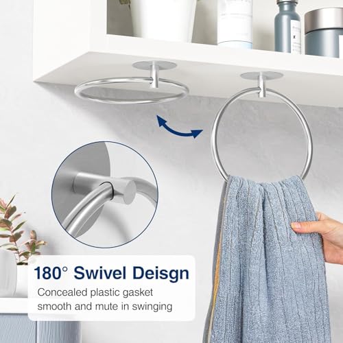 Image of iSTAR Self Adhesive Bathroom Towel Ring Stainless Steel | Wall Mounted Round Towel Holder for Hand Towels, Wash Basin & Kitchen Use (Silver)