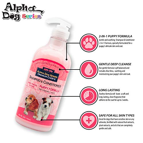 Alpha Dog Series Puppy Grooming Natural Dog Shampoo And Conditioner With Aloe Vera, Ph Balanced Shampoo For Dogs, Tear-Free, Moisturizing Dog Shampoo For Sensitive Skin - 26.4 Oz #TOP2