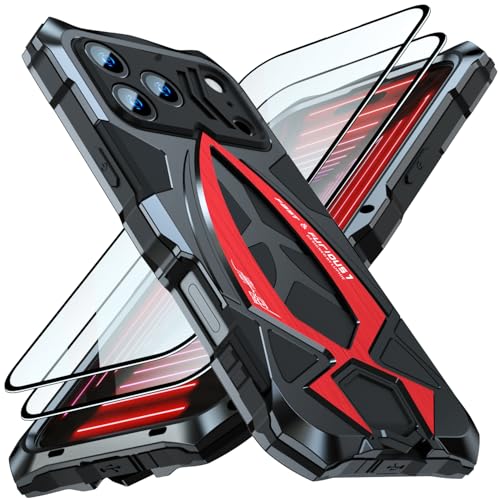�����K���X�t�B�����t�� �ŋ����������J�o�[ iPhone 17 Pro Max �p �P�[�X �w�ʕی� �A���~ �o���p�[ �˂��~�� �A�C�t�H��17�v���}�b�N�X �J�o�[ ��ʕی�t�B���� �Ռ��z�� �X�g���b�v�z�[�� (���b�h, iPhone 17 Pro Ma