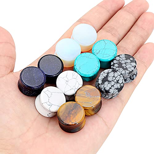 Qmcandy 6 Pairs/16 Pairs Natural Stone Ear Plugs Saddle Plugs Ear Gauges Expander Piercing Gauge 8G to 13/16 inch2