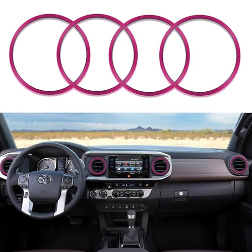 Image of Aluminum Alloy Vent Outer Rings Kit for Toyota Tacoma 2016-2023 (4pcs Pink) - Air Conditioner Vent Trim Rings, Metal Interior Upgrade Accessories
