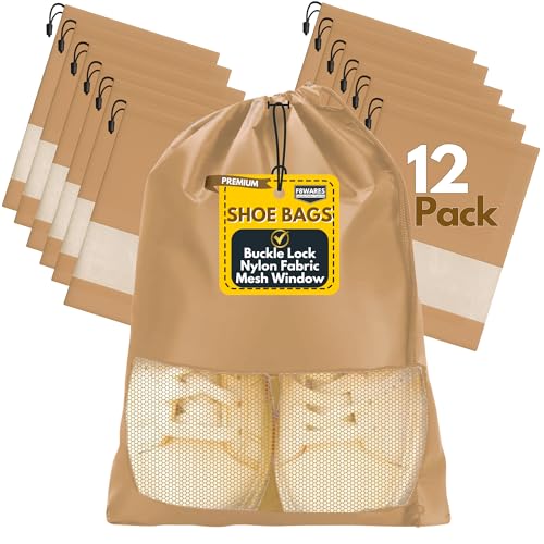 Image of F8WARES 12PK Premium Fabric Shoe Bag for Travel & Storage Travel Organizer for Women & Men Travel Accessories Shoes Bag for Travel - Shoe Bags Pouches Travel Shoe Cover (Khaki)
