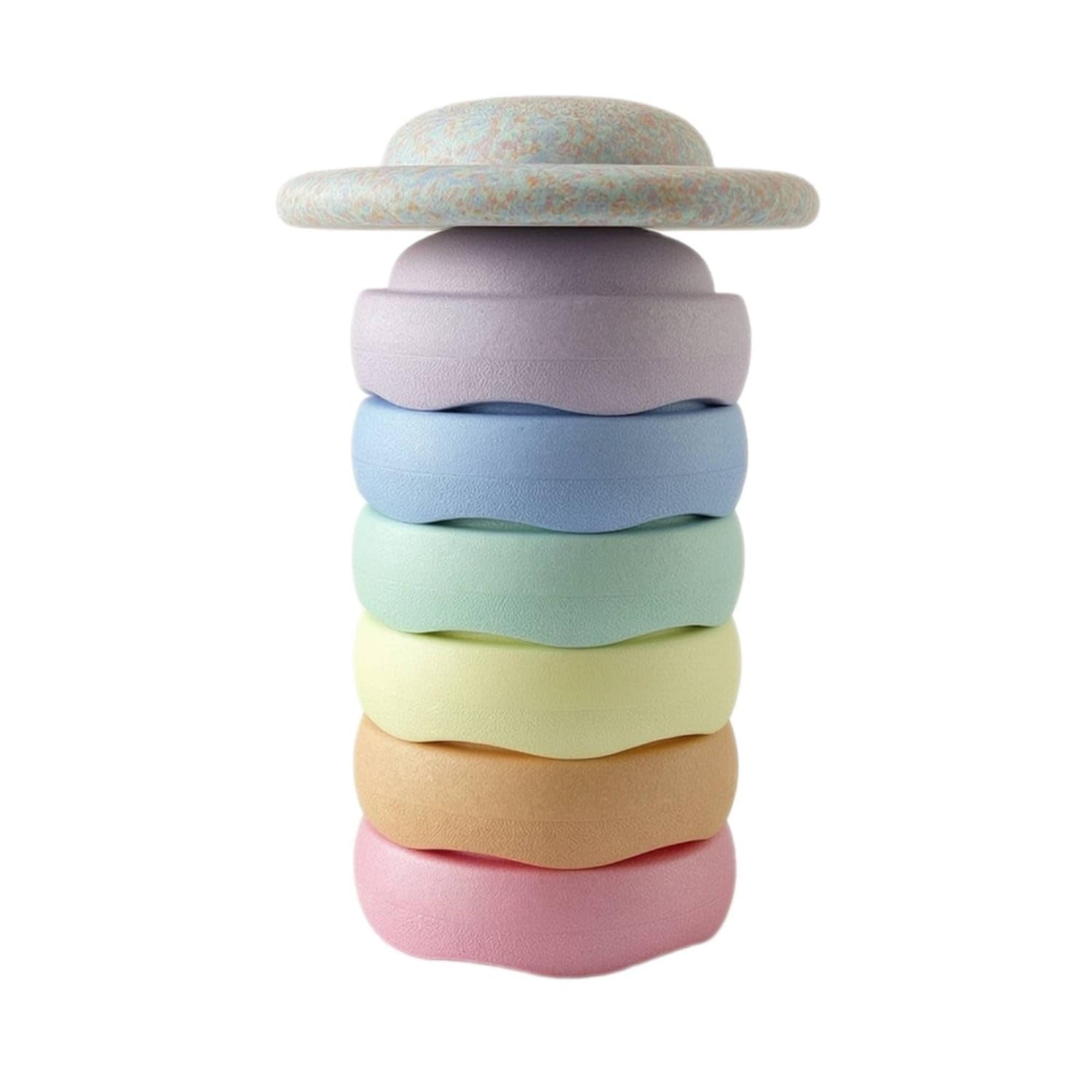7 Pieces Soft Material Stepping Stones with Balance Board Textured Balance Stepping Toy Indoor Outdoor Coordination Toy Long-Lasting for Children, Toddlers, Obstacle Course,Macaron 6-pk W-image-38