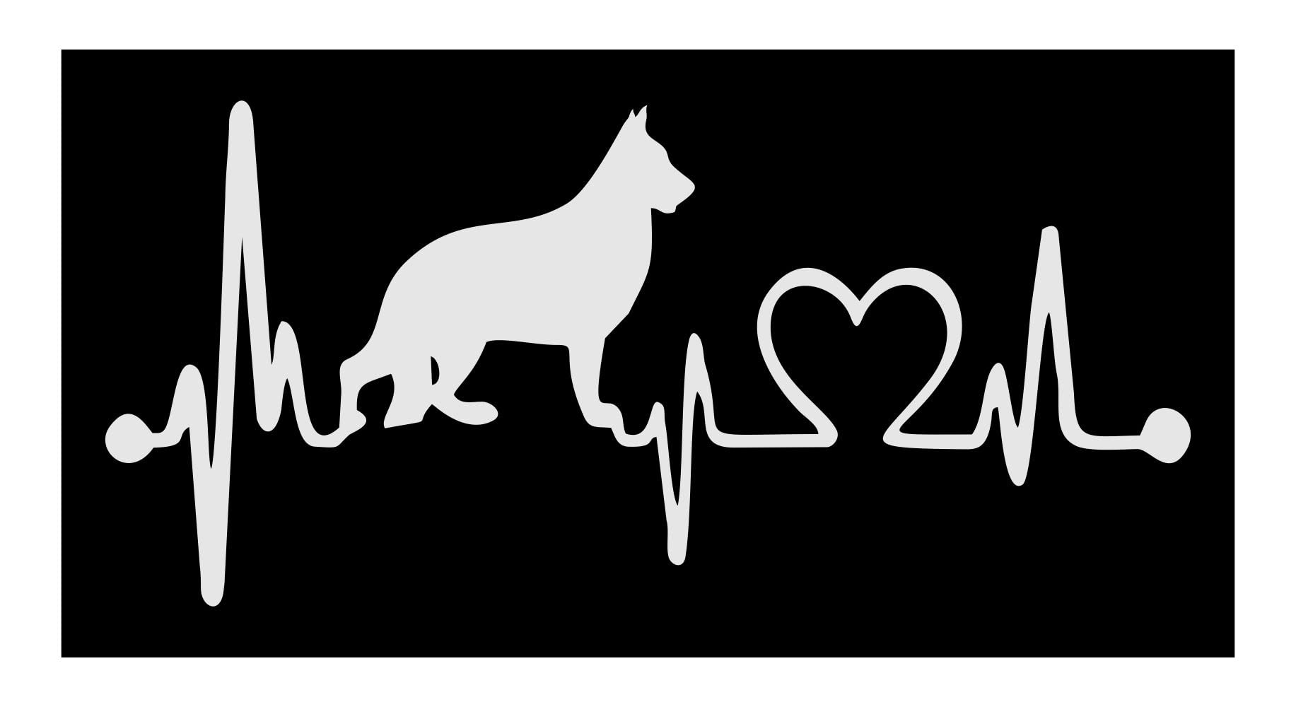 Vinyl German Shepherd Dog Heartbeat Glossy Car Bike Wall Sticker 7.5 X 3.5 Inches White