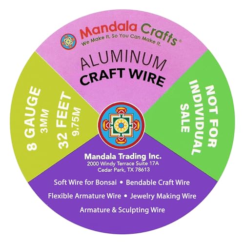 Image of Mandala Crafts 8 GA Black Red Green Assorted Anodized Aluminum Craft Wire | 120 FT, Colored, Flexible, Bendable for Bonsai Armature Sculpting Wire Wrapping Jewelry Making, Weather & Tarnish Resistant