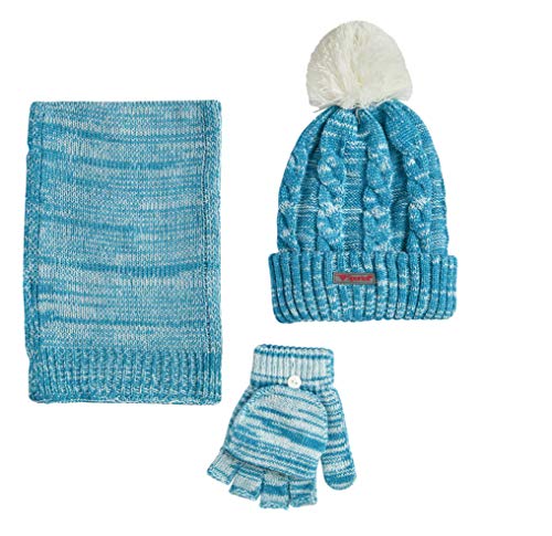 Sportoli Women’s Girls’ kids 3-Piece Cable Knit Cold Weather Set Hat Scarf Glove - Aqua (Size Adult)2