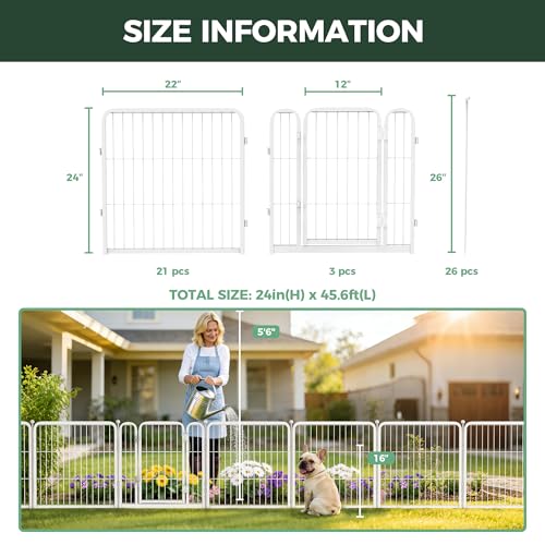 Image of FXW Garden Fence Outdoor for the Yard - 24in(H) x 45.6ft(L) Heavy Duty Metal Animal Barrier for Dog, No Dig Decorative Dog Fence, 24 Panels, White