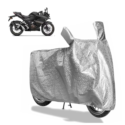 Image of Sulfar Bike Cover for Suzuki Gixxer 250 (SF250 / Standard) | Waterproof, Dustproof & UV Protected | All Weather Two Wheeler Cover (Silver) New 2026 Variants