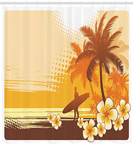 ABAKUHAUS Surf Shower Curtain, Silhouette of Surfer and Tropical Landscape Free Your Mind Illustration - Image 2