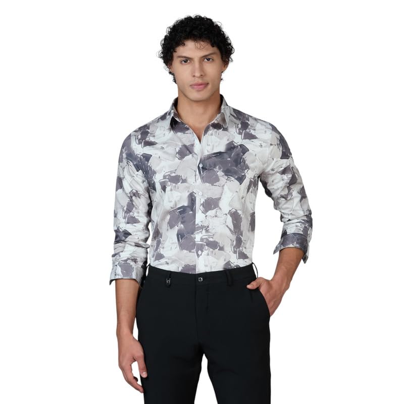 Image of Men's Printed Regular Fit Full Sleeves Cotton Formal Shirt