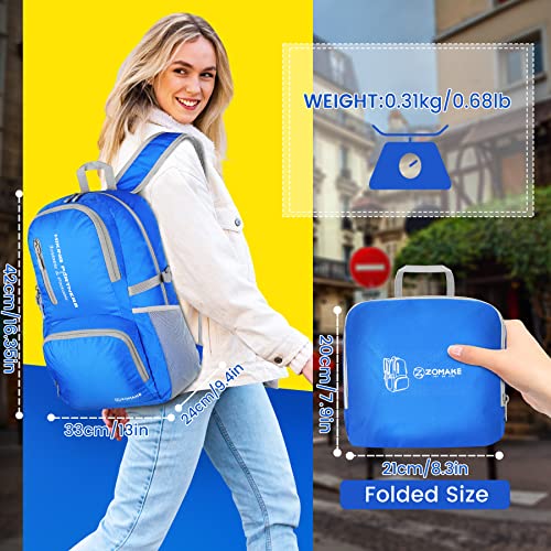 Image of ZOMAKE Lightweight Packable Backpack, 35L Foldable Daypack (Dark Blue) | Light Hiking Backpacks Water Resistant Collapsible Day Pack for Travel, Everyday Carry, Multi-Pocket Layout, Heavy Duty Nylon