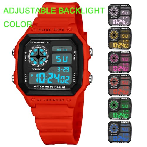 Image of PASOY Men's Digital Multi-Function Watches Dual Time Alarm Stopwatch Countdown Backlight Waterproof Watch