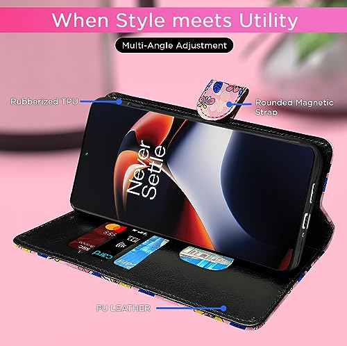Image of Pikkme OnePlus 11R 5G Flip Cover for Girls Leather Finish | Inside TPU with Card Pockets | Wallet Stand and Shock Proof | Complete Protection Flip Case (Pink Flower)