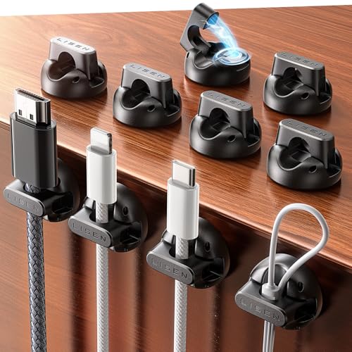 10 Pack Magnetic Cable Clips [2025 Minimum Size] LISEN Halloween Decor Christmas Decorations Indoor, Magnetic Cord Holder for Nightstand Desk, Cable Management for Home Office Organizer Dorm Wall Car