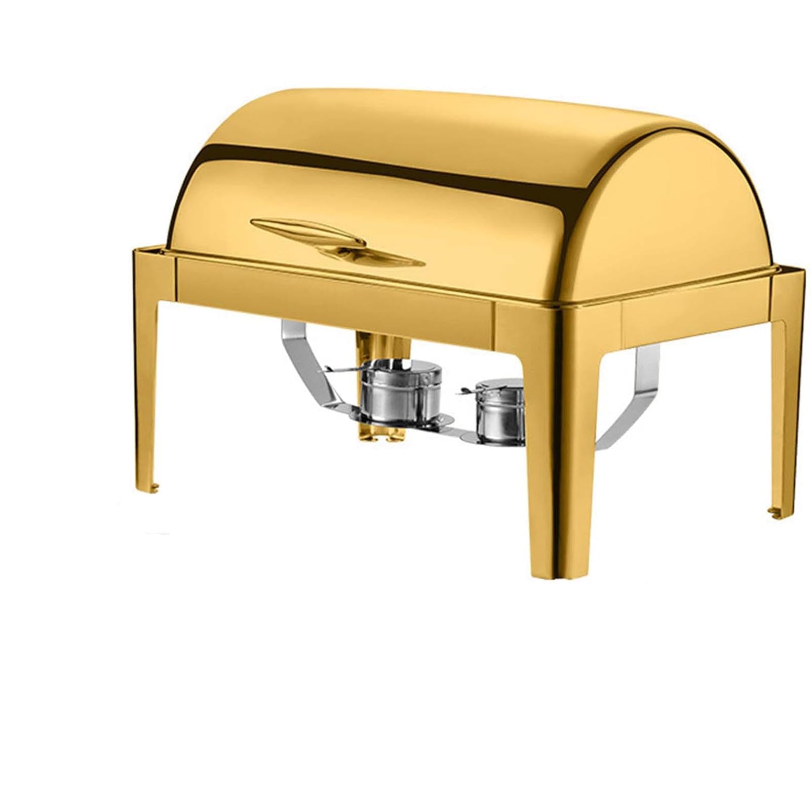 Juego de Calentadores de Alimentos de Acero Inoxidable, con Tapa Enrollable, para Calentar Bebidas alcohólicas o enchufables, Ideal para Catering, Fiestas, Bodas, ba,Gold-A