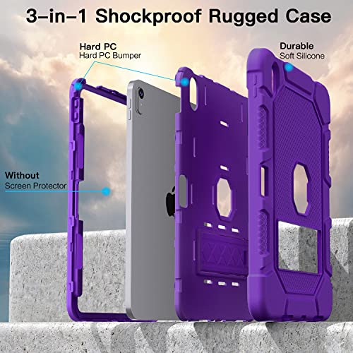 Image of Azzsy Case for iPad (A16) 11th Generation 11 Inch 2025 / iPad 10th Generation 10.9 Inch 2022, [Built-in Pencil Holder] Heavy Duty Shockproof Rugged Protective Case, Purple
