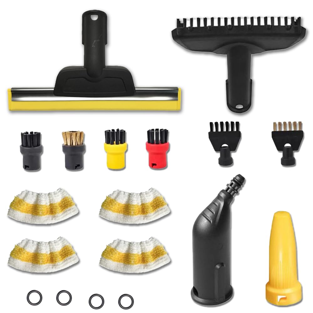 18 Stück Zubehör für Kärcher Dampfreiniger SC1 SC2 SC3 SC4 SC5, verlängerter, Handdüse Ersatzteile, Rundbürste, Fugenbürsten, Fensterabzieher, Mikrofaser-Tuch, Zubehör für Kärcher Dampfreinige